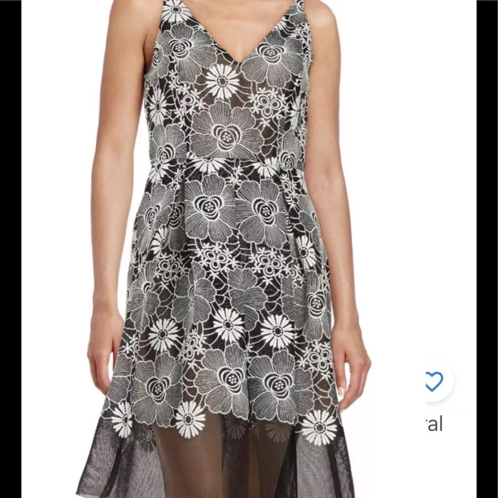 Badgley Mischka Floral sleeveless black Ivory flower dress size 10